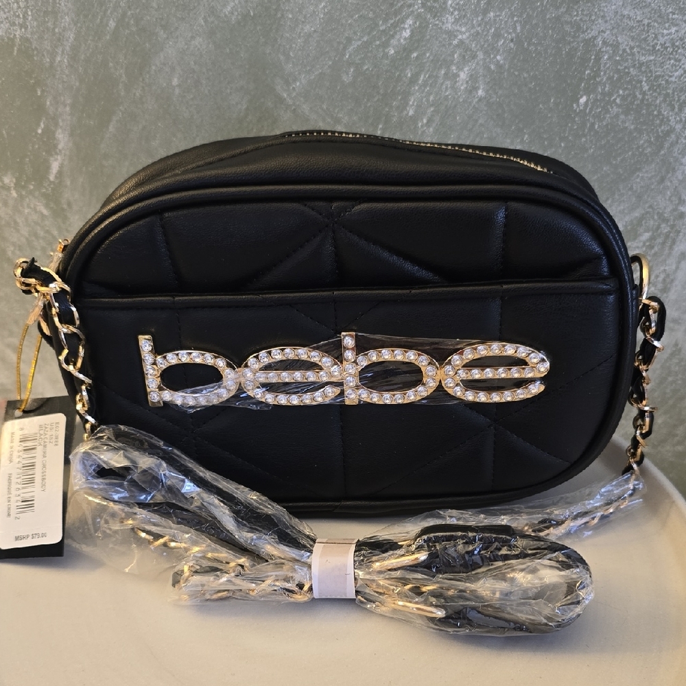 Preowned bebe Black Quilted Crossbody Bag with Gold Logo